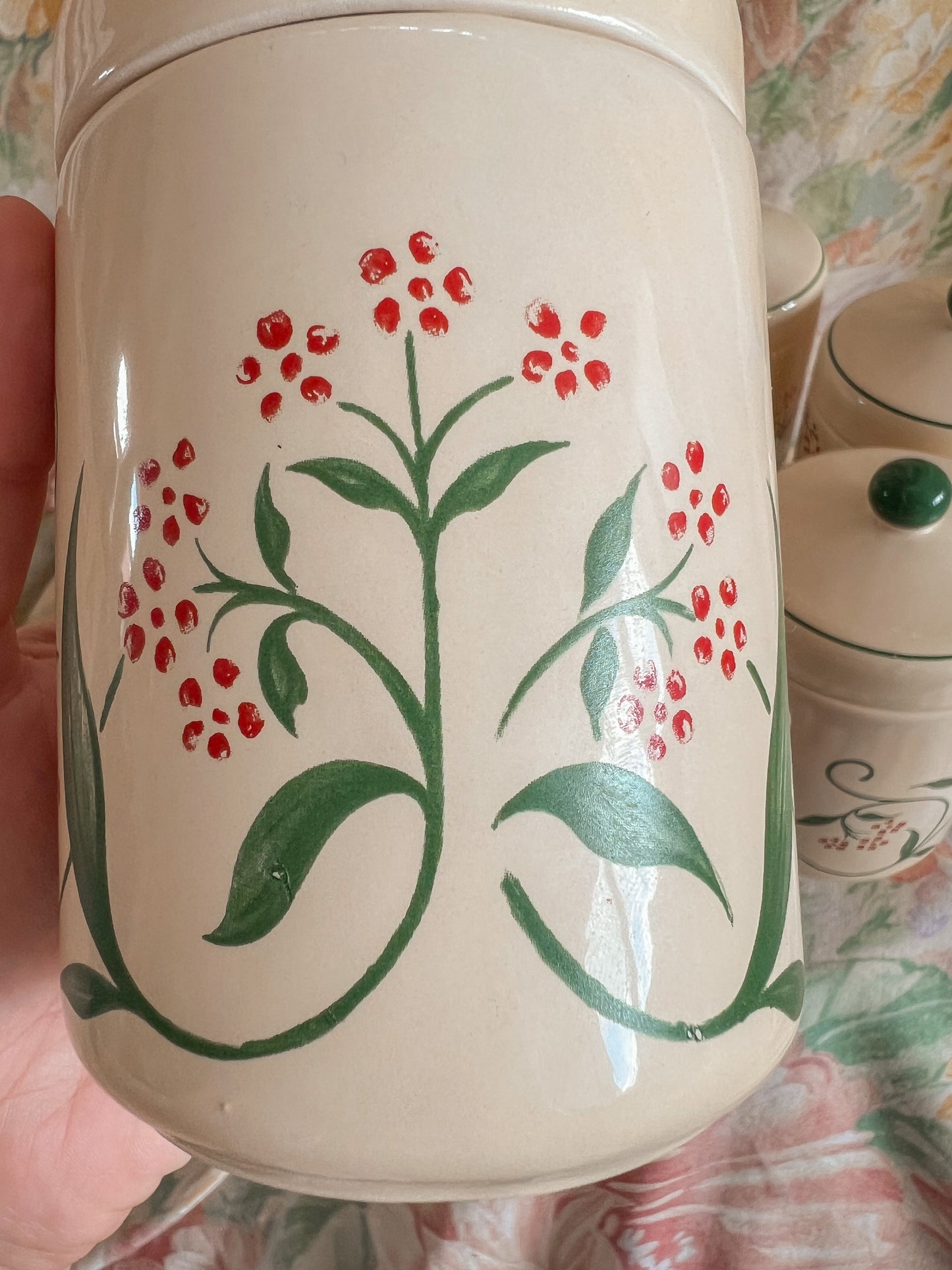 Set of five vintage kitchen canister jars.