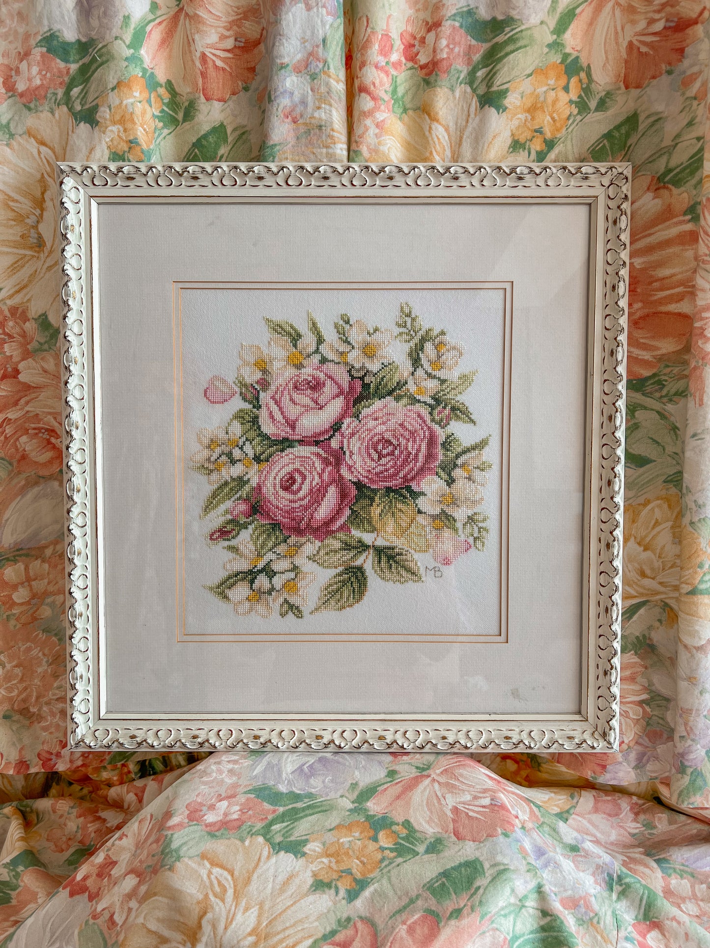 Framed needlepoint Roses.
