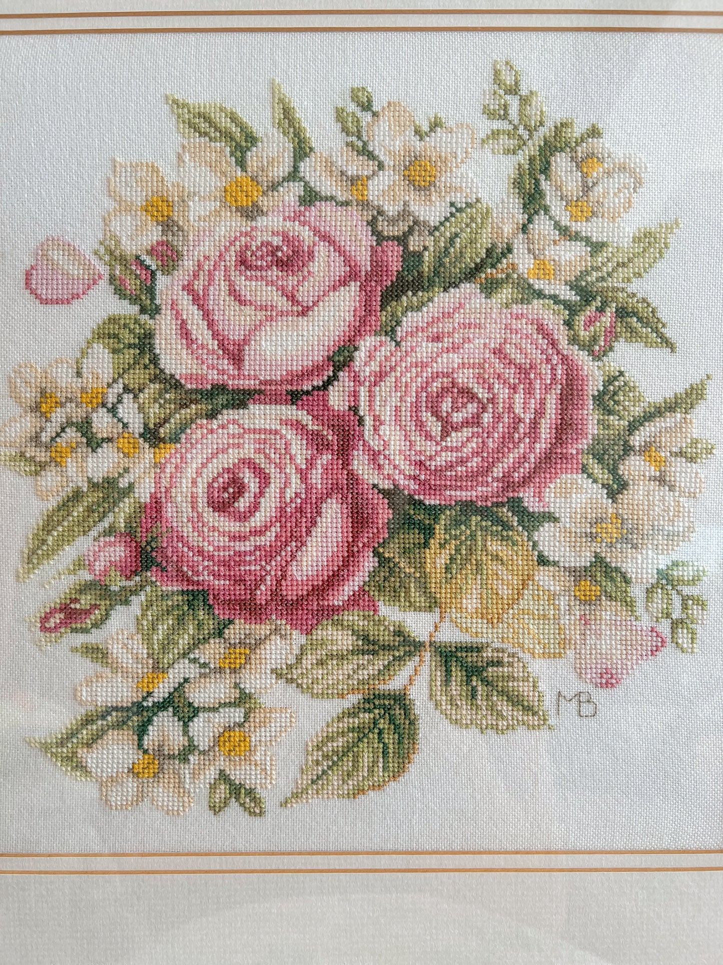 Framed needlepoint Roses.