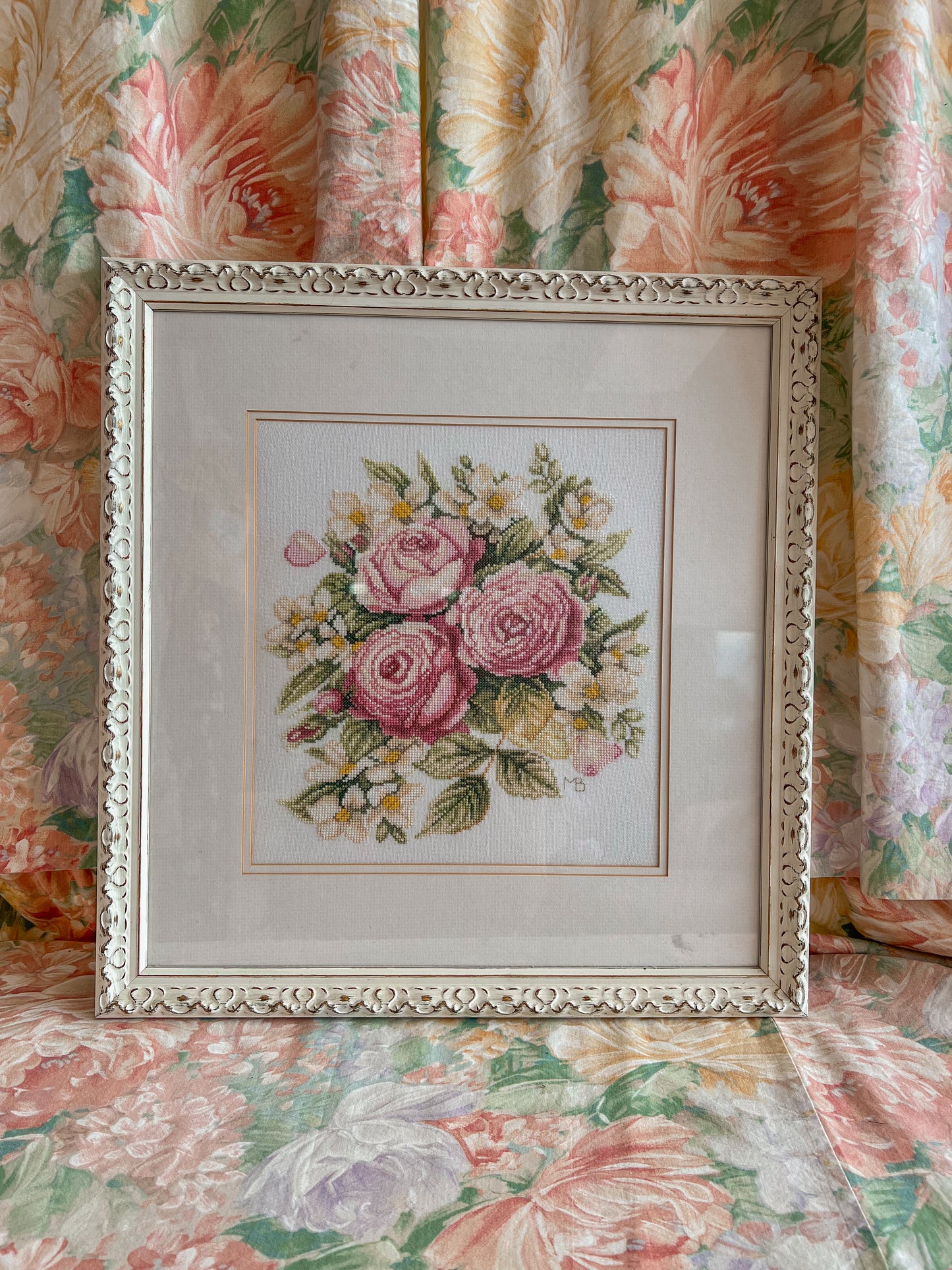 Framed needlepoint Roses.