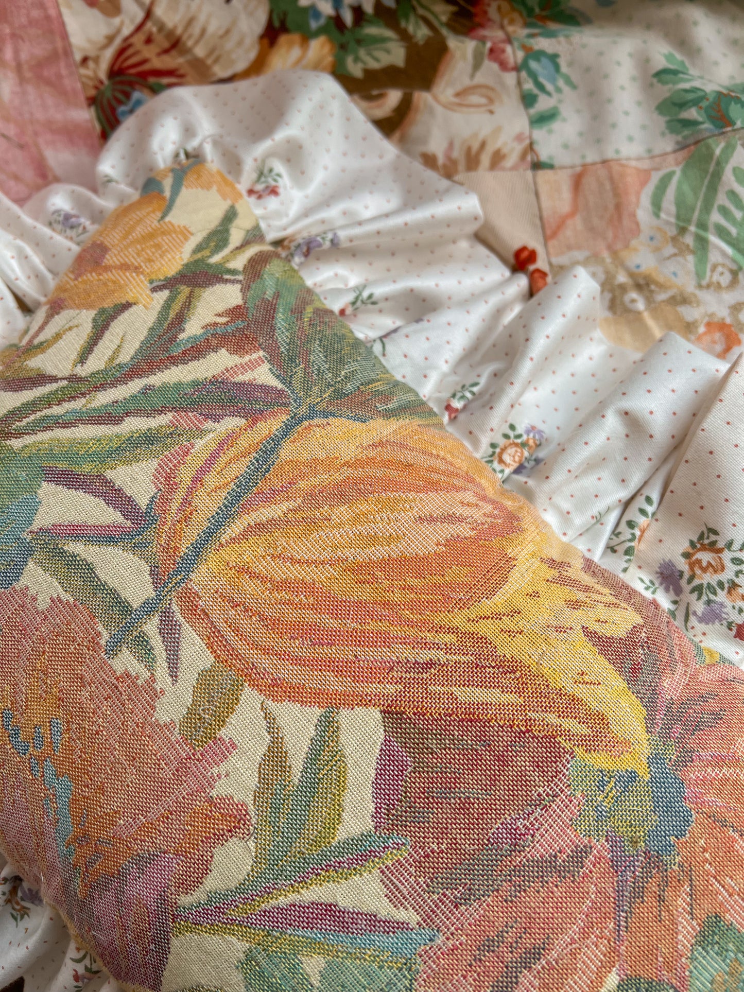 Vintage hand stitched French needlepoint frill cushion.