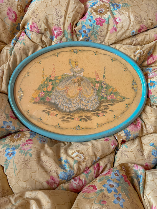A 1930’s hand painted crinoline lady tray.