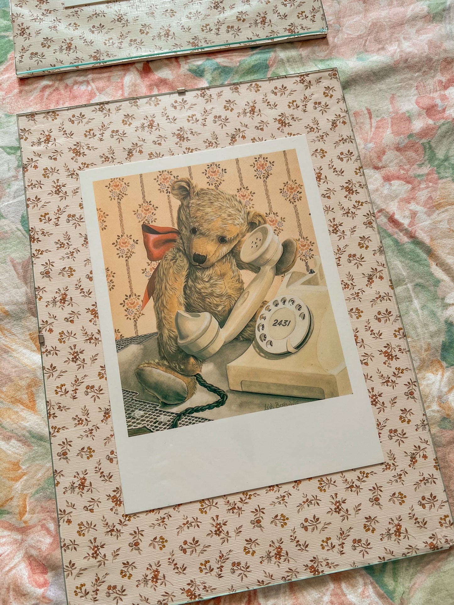 Set of four vintage teddy bear wall hangings.