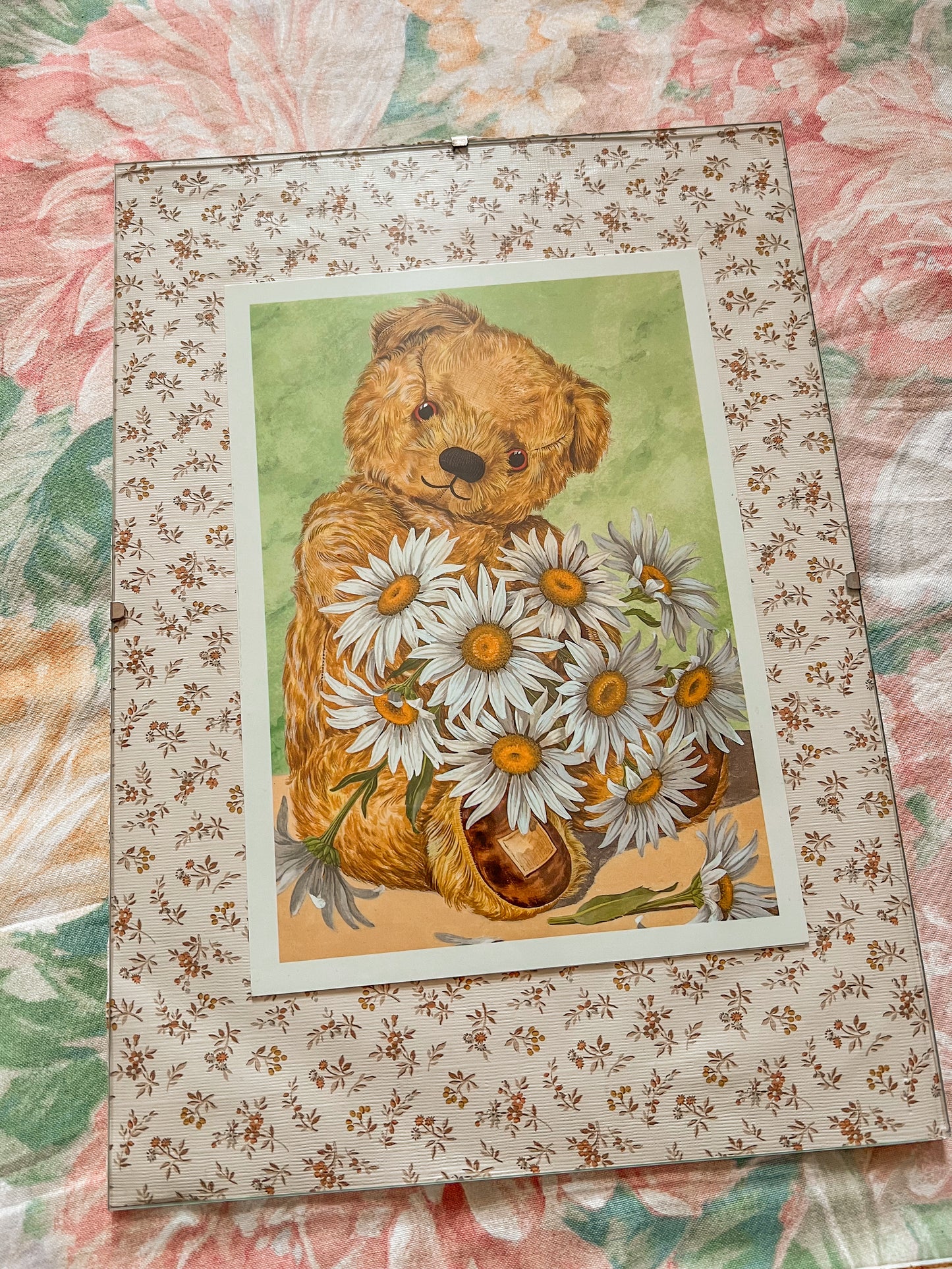 Set of four vintage teddy bear wall hangings.