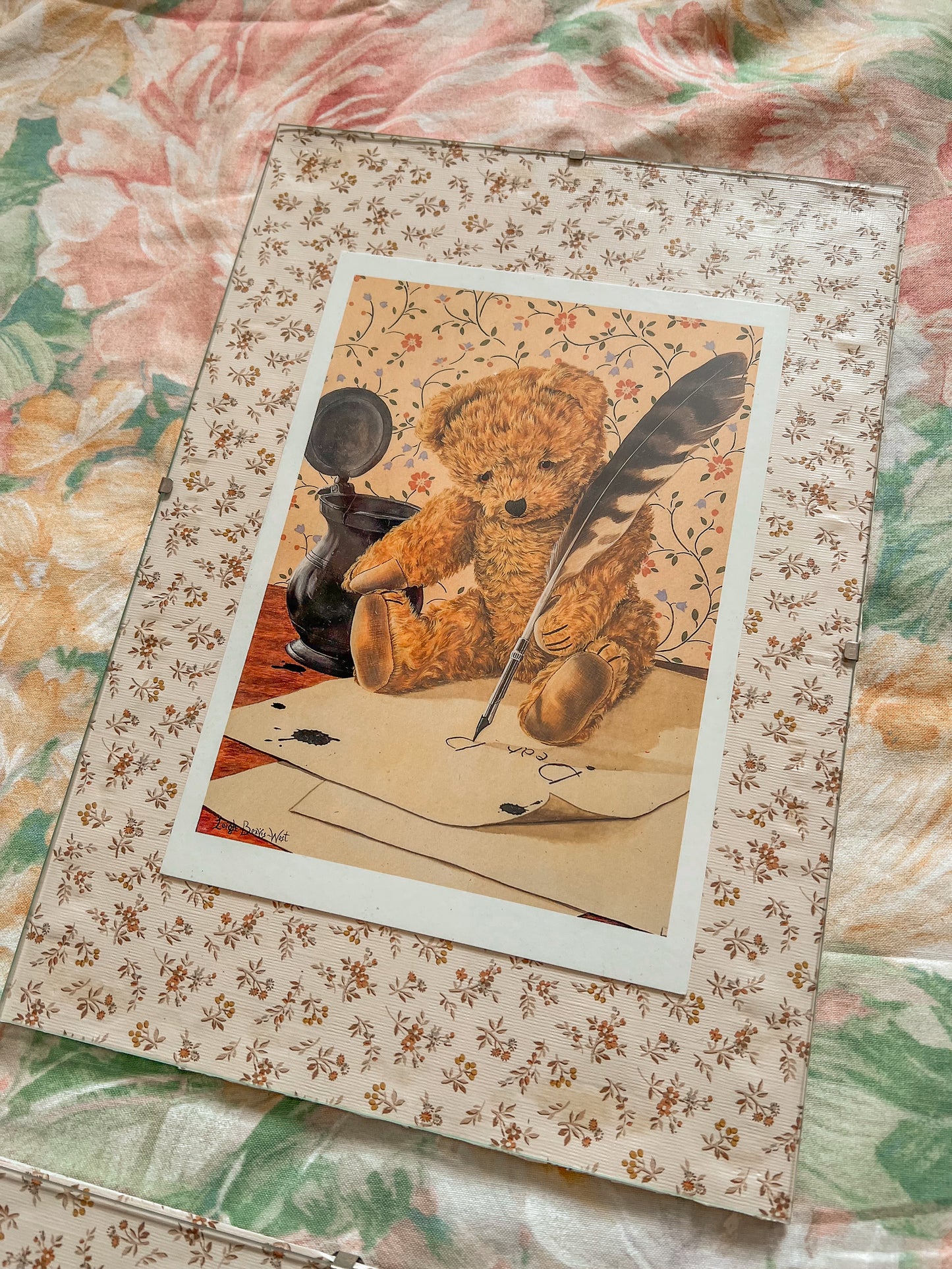 Set of four vintage teddy bear wall hangings.