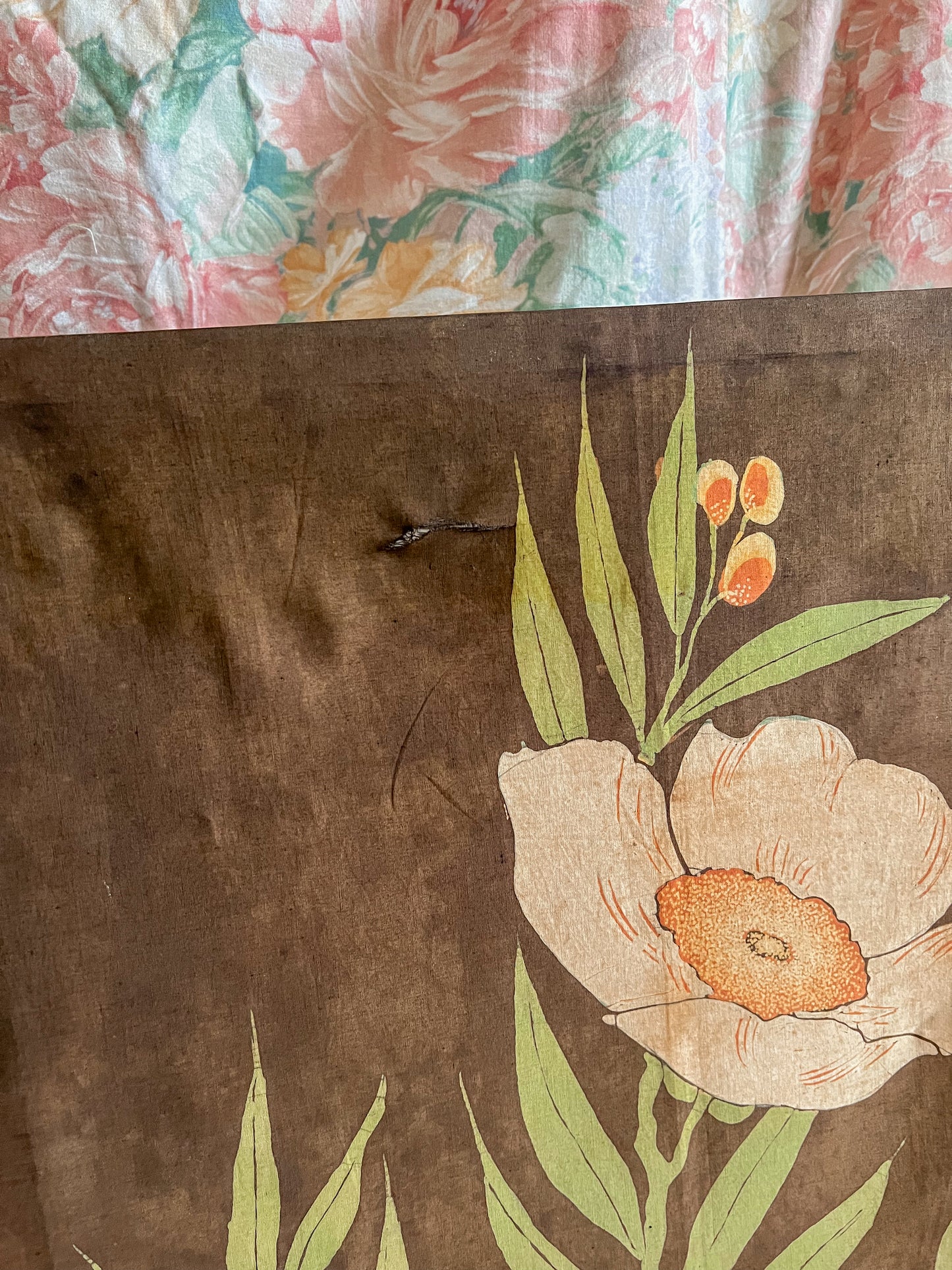 Vintage/antique fabric floral wall hanging