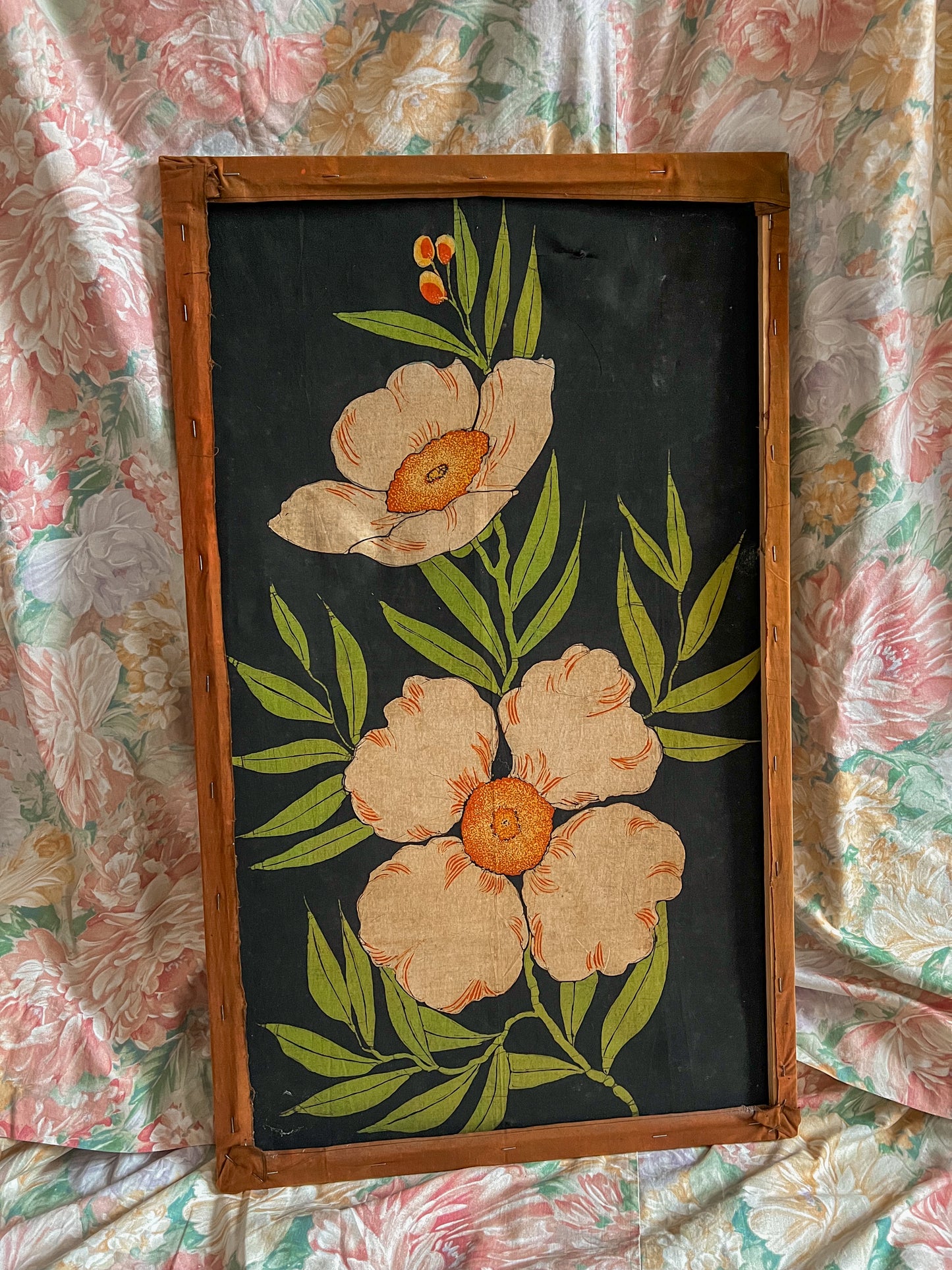 Vintage/antique fabric floral wall hanging