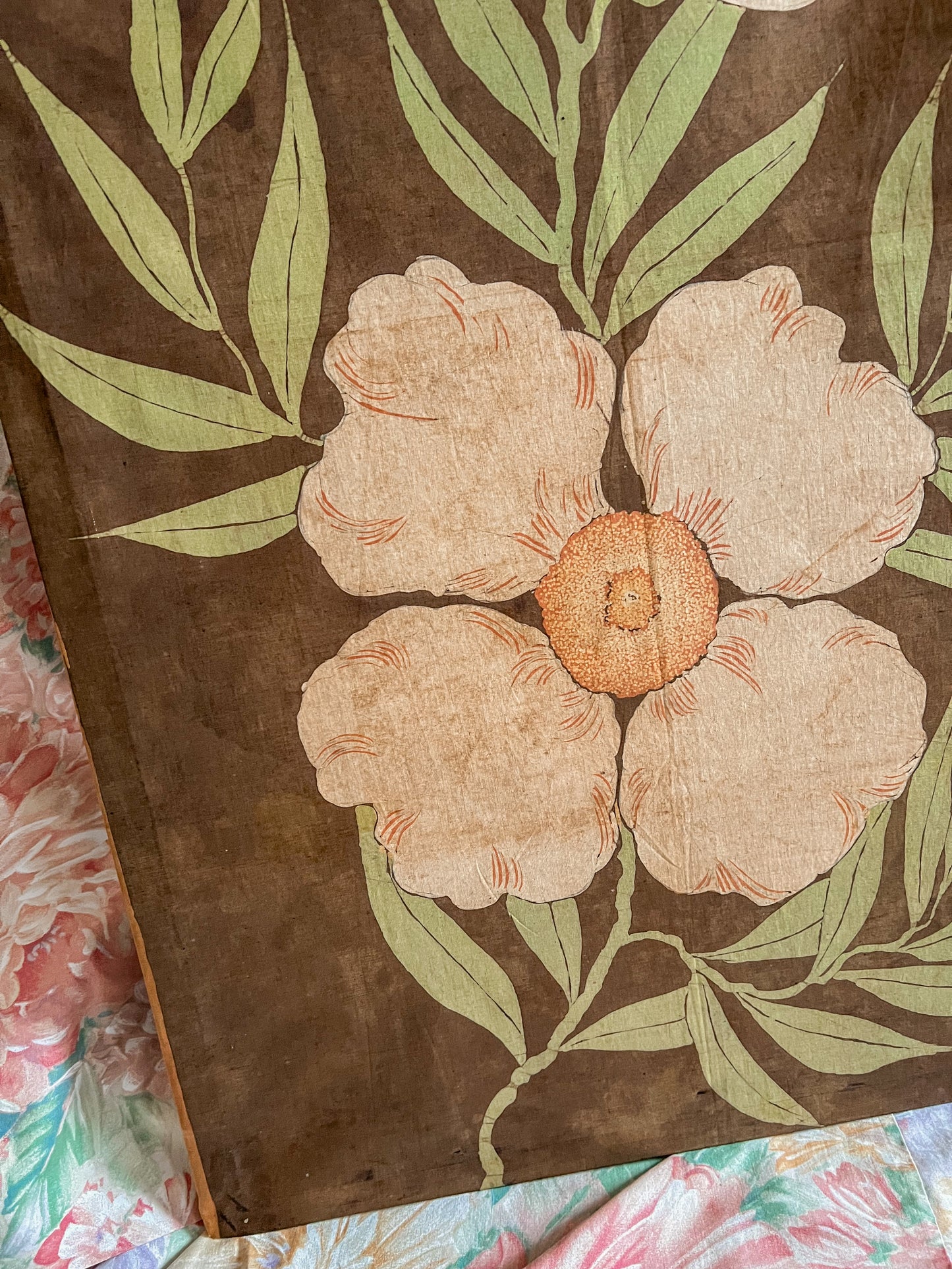 Vintage/antique fabric floral wall hanging