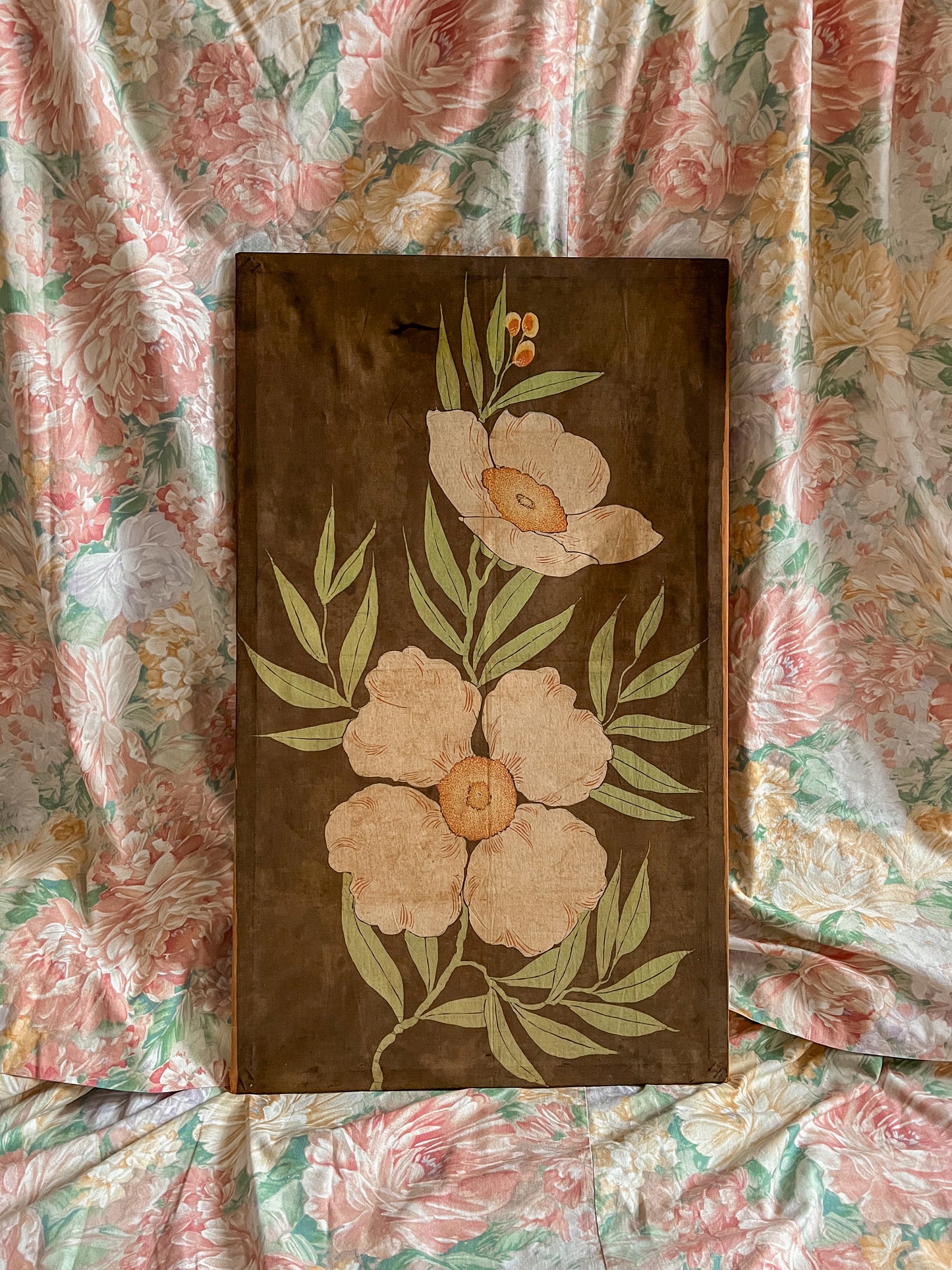 Vintage/antique fabric floral wall hanging
